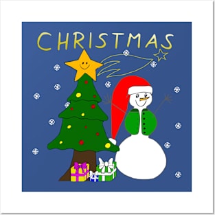 christmas, advent, funny snowman, Christmas tree, snow, star Posters and Art